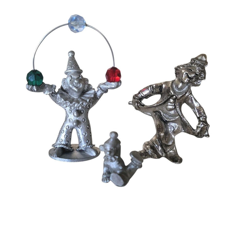 Lot of 3 Clown Miniature Pewter Figurines